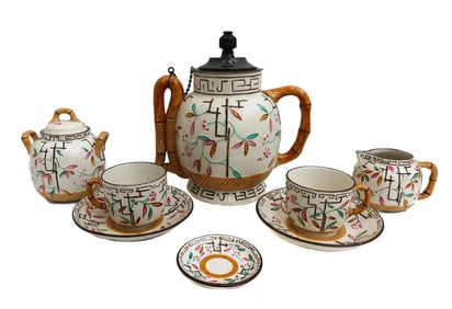 Brownhills English Pottery Hand Painted Tete a Tete Coffee Set Late 19th Century