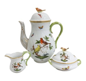 Herend Hungary Rothschild Birds Hand Painted Porcelain Coffee Set