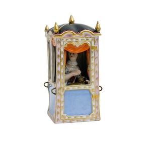 Meissen Hand Painted Porcelain Figurine Woman in Sedan Chair 19th century