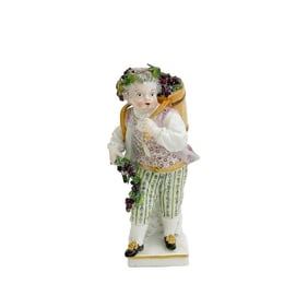 Meissen Germany Hand Painted Porcelain Figurine Boy with Grape Basket 19th cen