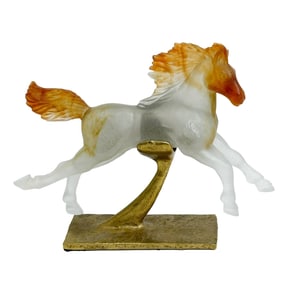 Daum France Pate de Verre Art Glass Horse Sculpture Espirit du Vent Bronze Stand