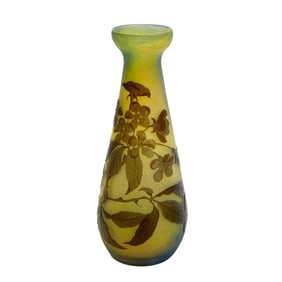Emile Galle Acid Etched Cameo Art Glass Vase Florals circa 1900