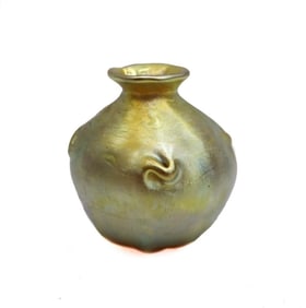 LCT Tiffany Art Glass Gold Favrile Miniature Round Vase Twisted Prunts #Y502