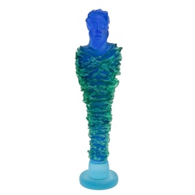 Richard Jolley Art Glass Sculpture Blue Green Figure Wrapped Signed