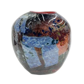 William Morris Art Glass Vase Large Vessel Stonehenge Series Signed 1984