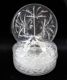 11 Steuben Art Glass Dessert Plates in Leaves Signed