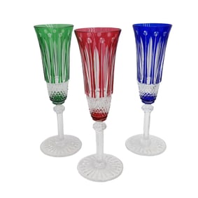 3 Saint (St.) Louis Multi-Colored Champagne Flutes Goblets in Tommy Signed