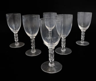 6 Lalique France Glass Cordial Wine Goblets in Guebwiller Signed
