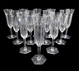 12 Baccarat France Cut Glass Champagne Flutes in Malmaison Signed