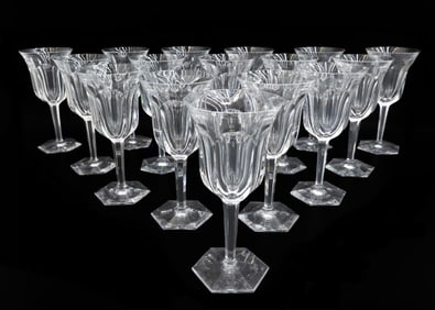 16 Baccarat France Cut Glass Water Goblets in Malmaison Signed
