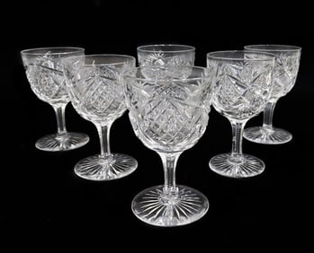 6 Saint Louis Cut Glass Wine Goblets 1st Half 20th Century