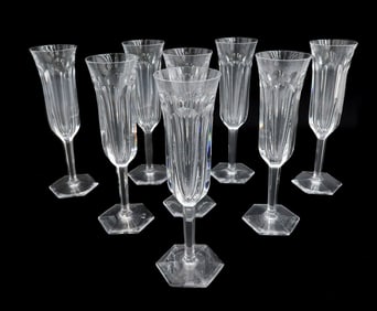 8 Baccarat France Cut Glass Champagne Flutes in Malmaison Signed
