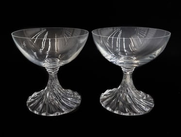 Pair Lalique France Crystal Glass Champagne Saucers in Rambouillet