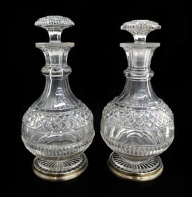 Two Thomas Phipps London Gilt Sterling Silver and Cut Glass Decanters 1808