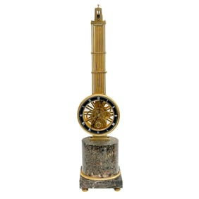 Huguenin Paris French Gilt Bronze & Marble Column Skeleton Clock 1st half 20th c