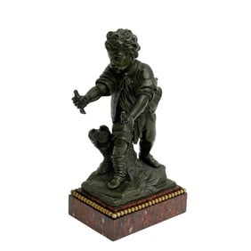 French Bronze Sculpture Boy with Birds circa 1900