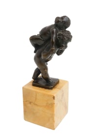 German Patinated Bronze Figurine of Putti Playing Piggyback after Leonhard Kern