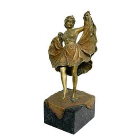 Franz Bergman Austrian Gilt Bronze Figurine Big Windy Day Woman with Skirt