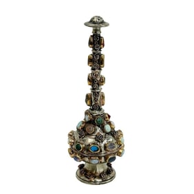 White Gilt Metal Gem Mounted Bottle Rose Water Sprinkler Judaica