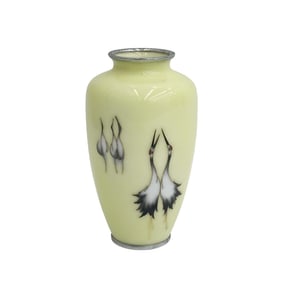 Yukio Tamura Japanese Cloisonne Enamel Vase Cranes Showa Period