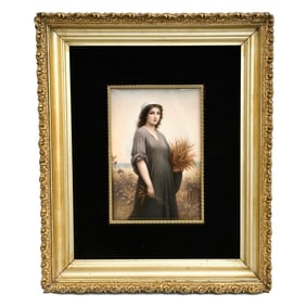 Hand Painted Porcelain Portrait Plaque of Ruth Marked KPM Framed early 20th cen