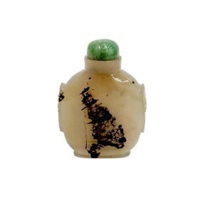 Chinese Carved Shadow Agate &Jade Stone Snuff Bottle circa 1850