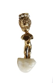 14k Yellow Gold and Pearl Cherub Pendant Brooch
