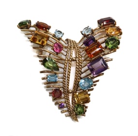 14k Yellow Gold and Multi- Gem Pendant Brooch