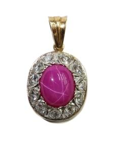 14k Yellow Gold Star Ruby and Diamond Necklace Pendant