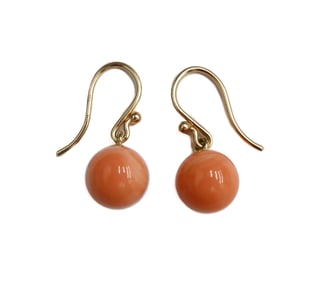 14k Yellow Gold and Coral Dangle Earrings