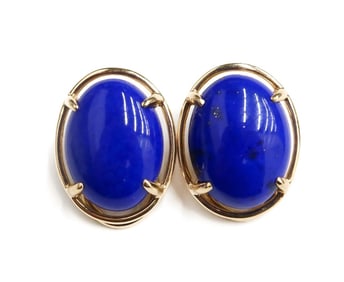 Pair Gump's 14k Yellow Gold Lapis Lazuli Clip on Earrings