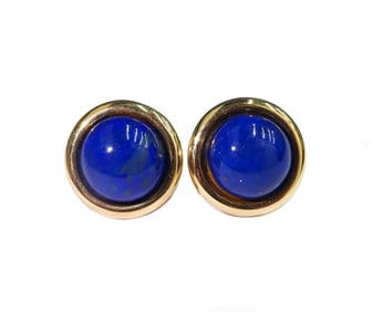 14k Yellow Gold and Round Lapis Lazuli Stud Earrings