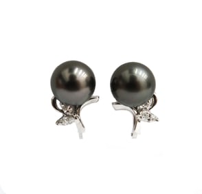 18k White Gold South Sea Cultured Pearl and Diamond Twist Back Earrings