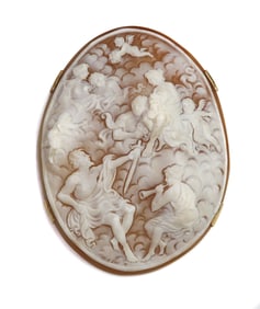 14k Yellow Gold Cameo Carved Brooch