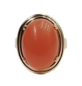 Gump's 18k Yellow Gold Cabochon Orange Moonstone Ring Size 8
