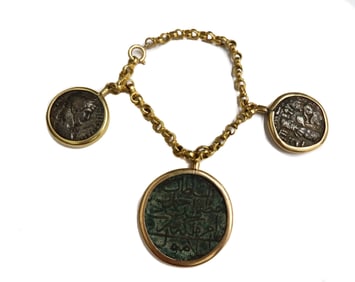 18k Yellow Gold Antique Coin Bracelet