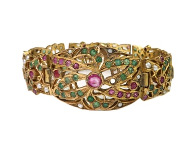 Indian Yellow Gold Emerald and Ruby Bracelet 19th/20th Century