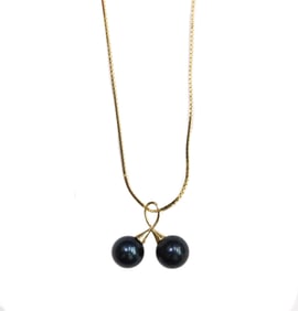 Italian 14k Yellow Gold and Black Pearl Box Chain Necklace