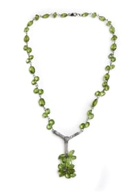 14k White Gold and Peridot DIamond Necklace