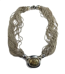 14k Yellow Gold and 925 Sterling Silver Pendant Necklace