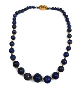 14k Yellow Gold Graduated Lapis Lazuli Necklace