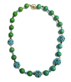Chris Davies 18k Yellow Gold Green Hard Stone Turquoise Pyrite MOP Necklace