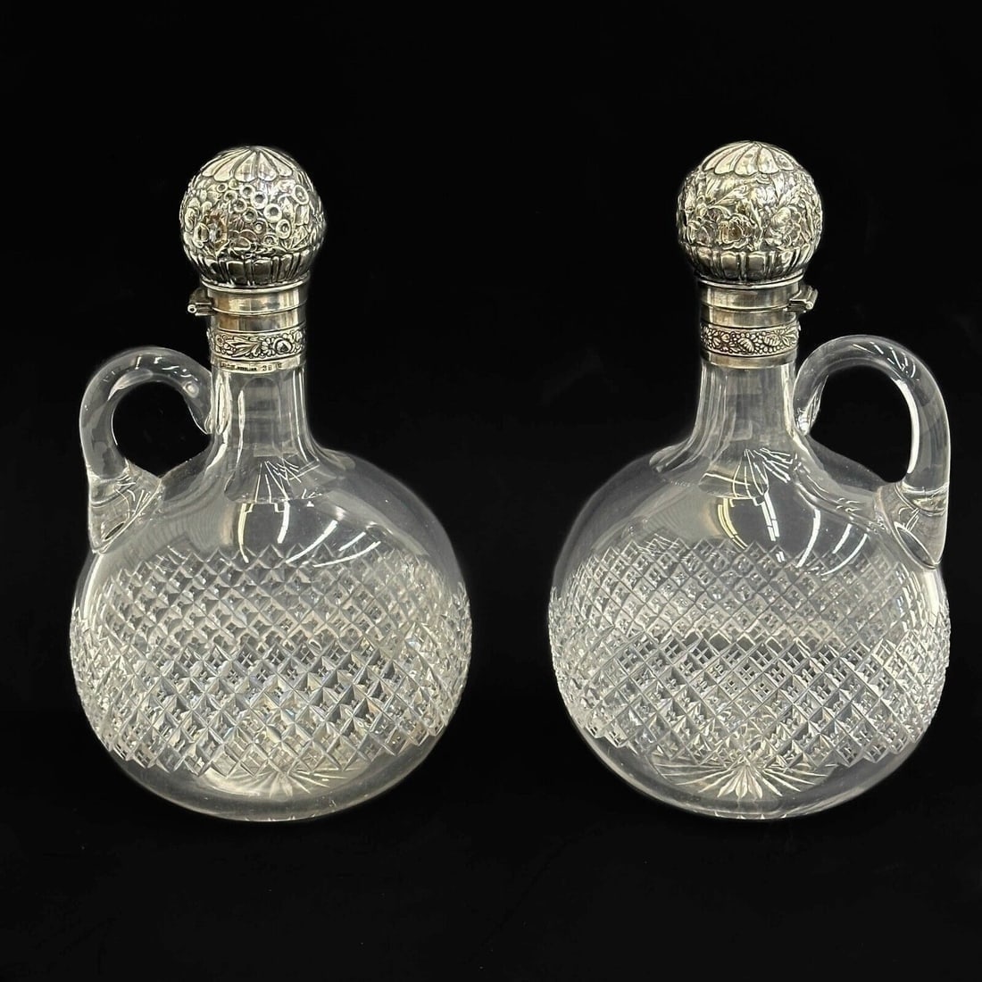 Pair Gorham Sterling Silver Mounted Cut Glass Jugs 1887 / 1888 (1 of 9)