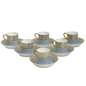 6 Sevres France Porcelain Blue Agate Demitasse Cup & Saucers