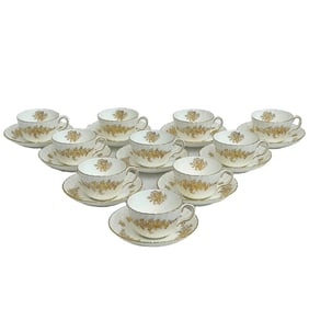 10 Minton England Gilt Porcelain Cup & Saucers H5017 circa 1956