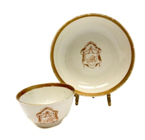 Chinese Export Porcelain Cup & Saucer, Armorial Crest "BB", circa 1820