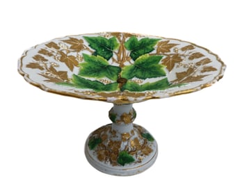 Meissen Porcelain Hand Painted and Gilt Leaf and Grapevine Footed Compote 19th C