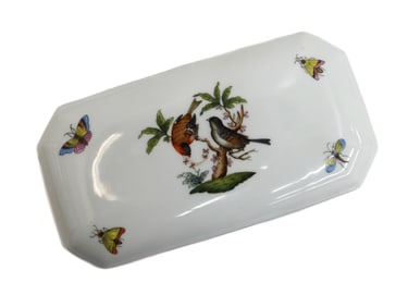 Herend Hungary Rothschild Birds Hand Painted Porcelain Rectangular Box 7987
