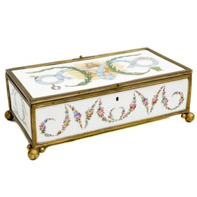 French Gilt Bronze Mounted Porcelain Jewelry Casket Box circa 1920