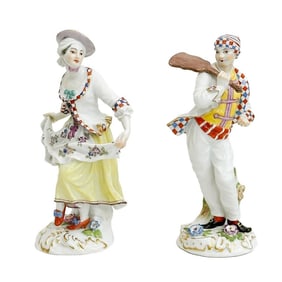 Pair Meissen German Porcelain Figurines Boatman Sailor & Lass Dancing